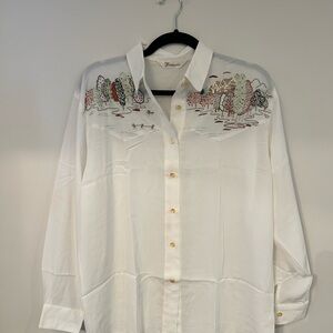 White Embroidered Button-Down Shirt